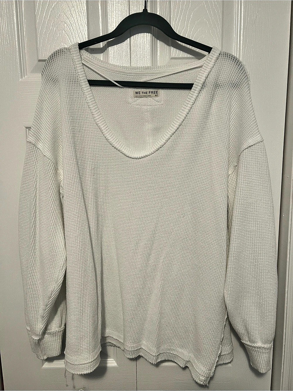 We The Free Waffle Knit Scoop Neck White Oversized Thermal